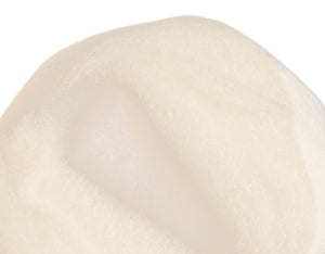 A close-up of a soft, off-white textured material with a slightly translucent, frosted appearance on a white background.