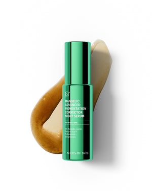 Mandelic Advanced Pigmentation Correction Night Serum with Mandelic Serum Goop in the Background. 